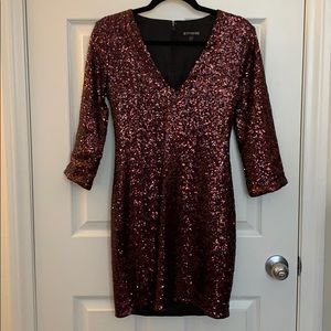 Express Sequin Quarter Sleeve Mini Dress